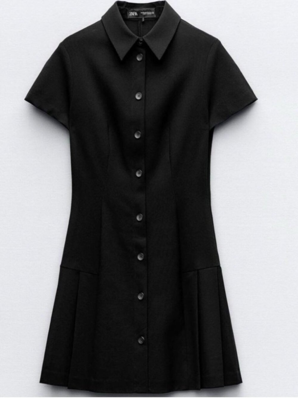 NWOT ZARA Black Mini Shirt Dress Button Pleat Size Medium